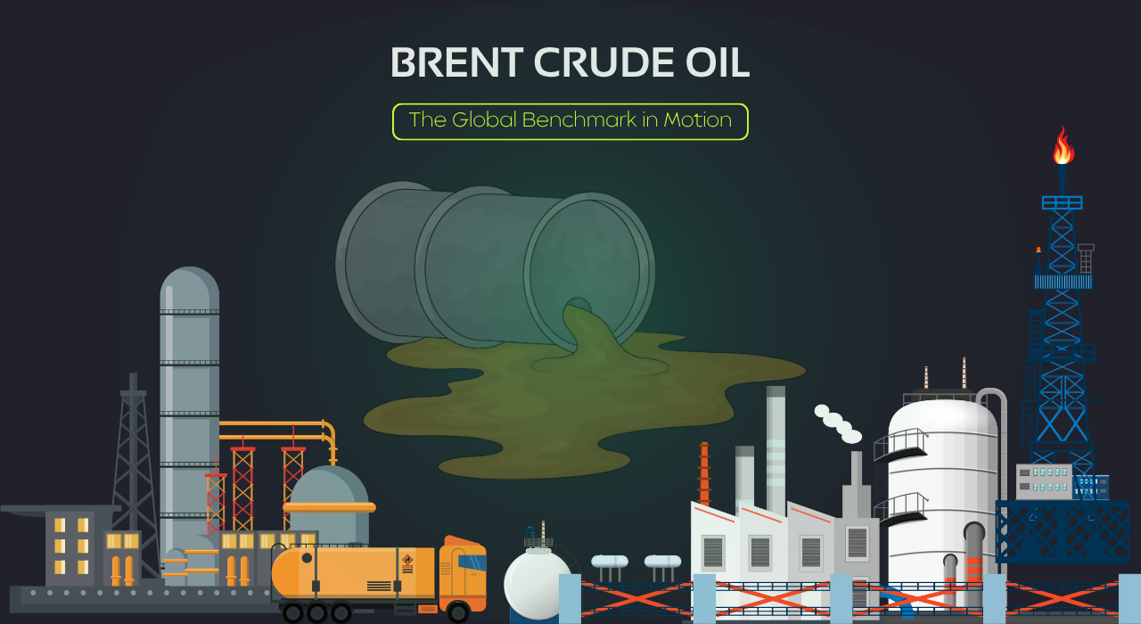 The long-term chart shows Brent moving from relatively low levels in the 1990s and early 2000s towards peaks in the mid-2000s and again in the 2010s